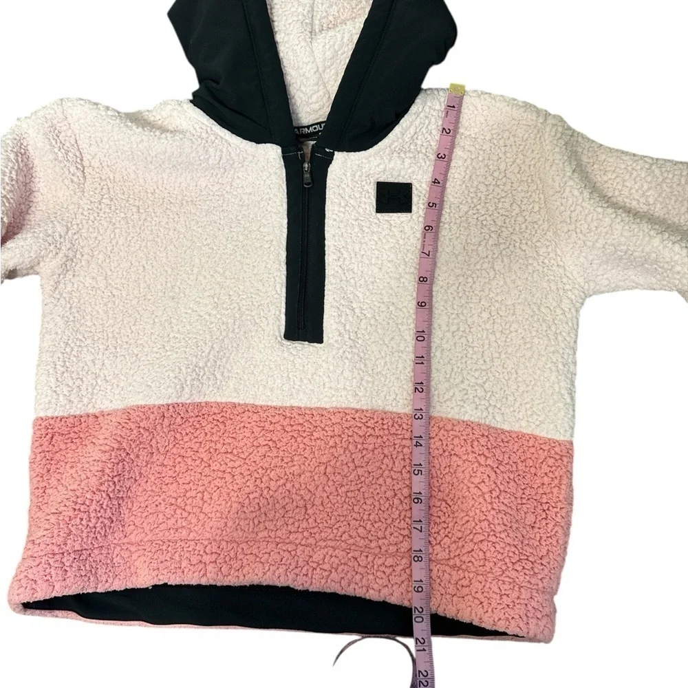 Under Armour Sherpa Hoodie YXL Women’s Small Fit Pink White Fleece Loose